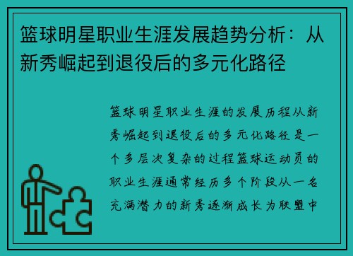 篮球明星职业生涯发展趋势分析:从新秀崛起到退役后的多元化路径 篮球明星职业生涯发展趋势分析:从新秀崛起到退役后的多元化路径